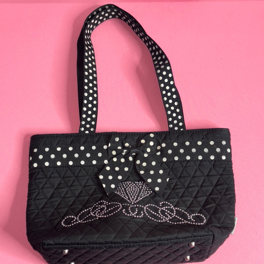 Belvah Polka Dot Quilted Black Tote Bag